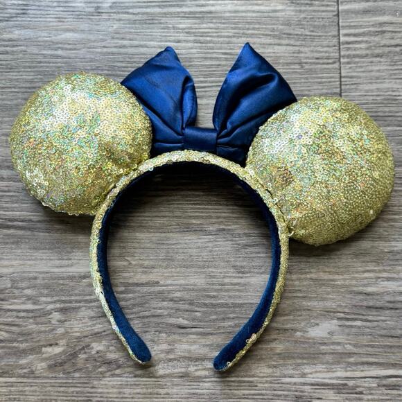 Walt Disney World 50th Anniversary Gold & Navy Earidescent Sequin Minnie Ears - Picture 2 of 4